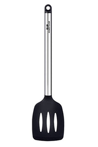 GA Homefavor Un Paquet de 6 Pièces Ustensiles de Cuisine en Acier Inoxydable Cuillères Louche Cuillère à Spaghetti Spatule percée Cuillères écumoires conçues en Silicone Noir