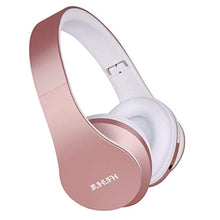 Charger l&#39;image dans la galerie, JIUHUFH Casque Bluetooth sans Fil Pliable avec Micro Intégré/Micro SD/TF/FM Radio/Lecteur MP3/Audio 3,5 mm pour iPhone Android Téléphones/Tablettes/TV/PC/Mac (Rose Gold)