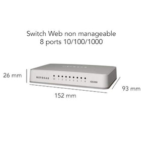 Netgear GS208-100PES Switch 8 Ports Gigabit plastique Idéal pour étendre la connectivité réseau au sein des TPE, bureaux à domicile, réseaux domestiques