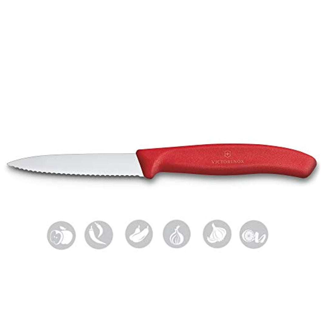 Victorinox 6.7631 Couteau d’Office avec Lame Pointue/Tranchant denté, Acier Inoxydable, Rouge, 30 x 5 x 5 cm