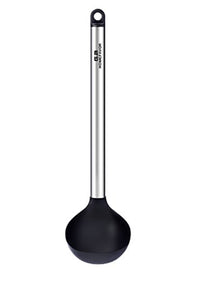 GA Homefavor Un Paquet de 6 Pièces Ustensiles de Cuisine en Acier Inoxydable Cuillères Louche Cuillère à Spaghetti Spatule percée Cuillères écumoires conçues en Silicone Noir