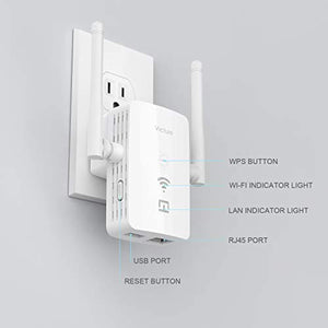 Victure Répéteur WiFi, Amplificateur Wifi, WiFi Booster, AP, 2,4 GHz, 300 Mbps, avec port Ethernet et interface d'alimentation, WPS, facile à installation, Compatible avec tous les routeurs