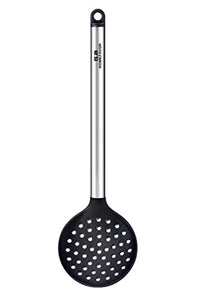 GA Homefavor Un Paquet de 6 Pièces Ustensiles de Cuisine en Acier Inoxydable Cuillères Louche Cuillère à Spaghetti Spatule percée Cuillères écumoires conçues en Silicone Noir