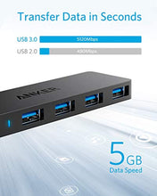 Charger l&#39;image dans la galerie, Anker Data Hub 4 Ports USB 3.0 Ultra Fin avec câble étendu de 60 cm - Hub USB 3.0 pour Macbook, Mac Pro / mini, iMac, Surface Pro, XPS, Notebook PC, clés USB, disques durs externes, etc.