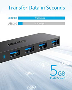 Anker Data Hub 4 Ports USB 3.0 Ultra Fin avec câble étendu de 60 cm - Hub USB 3.0 pour Macbook, Mac Pro / mini, iMac, Surface Pro, XPS, Notebook PC, clés USB, disques durs externes, etc.