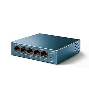 TP-Link Switch Ethernet Gigabit 5 ports RJ45 metallique 10/100/1000 Mbps (Vitesse jusqu'à 2000Mbps), Idéal pour étendre le réseau câblé pour les PME et les bureaux à domicile,Bleu,  LS105G