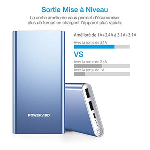 Batterie externe - POWERADD - 10000mAh - Power Bank - 2 ports USB - Bleu