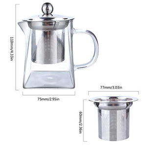 Théière en verre avec infuseur amovible, Wisolt Bouilloire en vrac à thé en verre à haute teneur en Borosilicate, passoire et couvercle en acier inoxydable 304 - Coffre-fort pour cuisinière - 350ML