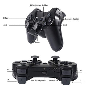 Manette PS3, Sefitopher Manette sans fil pour Playstation 3 Bluetooth Manette avec Double Vibration Six Axes Télécommande, Câble de Recharge