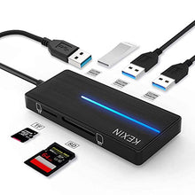 Charger l&#39;image dans la galerie, KEXIN Data HUB USB 3.0 5 en 1 Adaptateur Multi USB Ultra Mince avec 3 Ports USB 3.0 et Lecteur de Carte SD/TF Transfert de Données à 5Gb/s Cadeau pour PC, Tablette, Windows, Mac Os, Linux (Noir)