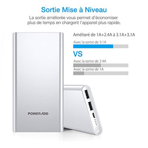 Batterie externe - POWERADD Pilot 2GS - 10000 mAh - 2 ports USB - Aluminium - charge rapide - Argent