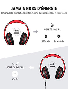 Mpow 059 Casque Bluetooth avec Micro,Pliable Casque Bluetooth CVC 6.0 Appel Mains Libres,Casque Audio Hi-FI,Casque sans Fil＆Mode Filaire avec Étui Portable pour Téléphones/Tablette/PC Cours en Ligne