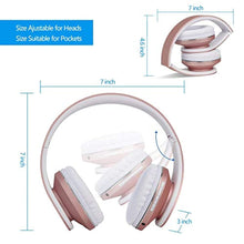 Charger l&#39;image dans la galerie, JIUHUFH Casque Bluetooth sans Fil Pliable avec Micro Intégré/Micro SD/TF/FM Radio/Lecteur MP3/Audio 3,5 mm pour iPhone Android Téléphones/Tablettes/TV/PC/Mac (Rose Gold)