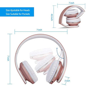 JIUHUFH Casque Bluetooth sans Fil Pliable avec Micro Intégré/Micro SD/TF/FM Radio/Lecteur MP3/Audio 3,5 mm pour iPhone Android Téléphones/Tablettes/TV/PC/Mac (Rose Gold)