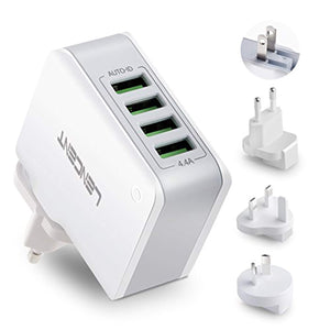 Chargeur Multiprise USB - LENCENT - 4 Ports Prise USB 5V/4.4A - Adaptateur Prise Anglaise - Europe - US - Australie -Technologie Smart IC - iPhone - iPad