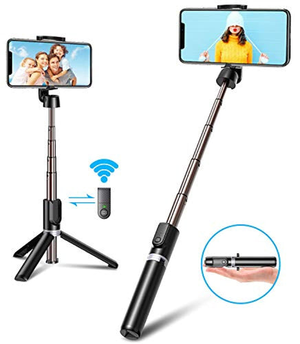 Bovon Perche Selfie Bluetooth, 3 en 1 Mini Trépied Smartphone Extensible Selfie Stick Monopode en Aluminium avec Télécommande