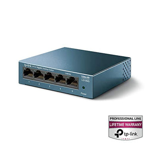 TP-Link Switch Ethernet Gigabit 5 ports RJ45 metallique 10/100/1000 Mbps (Vitesse jusqu'à 2000Mbps), Idéal pour étendre le réseau câblé pour les PME et les bureaux à domicile,Bleu,  LS105G