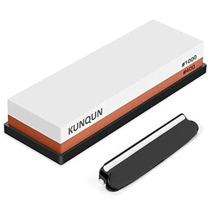 KUNQUN Pierre à Aiguiser 400 1000Grit, Haute qualité 2 en 1 Professionnel Aiguiseur Couteaux avec Base Antidérapante & Guide d'Angle de la lame, Aiguiseur ciseaux, couteau de cuisine, rasoir, Ciseau