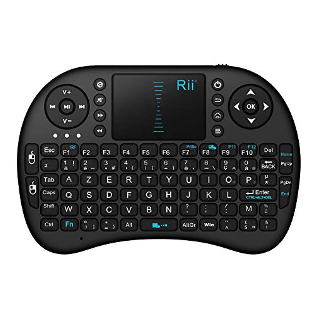 Rii Mini i8 Wireless (AZERTY) - Mini Clavier français, Ergonomique sans Fil avec Touchpad - Pour Smart TV, mini PC, HTPC, Console, Ordinateur