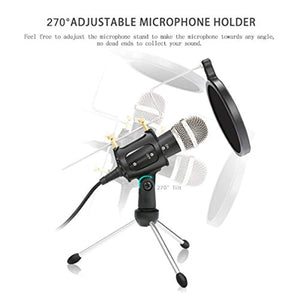 NASUM Microphone à Condensateur Jack 3,5 mm Mini Microphone pour Enregistrement PC Phone Studio Skype Youtube Podcast avec Trépied et Écrans Anti-Pop