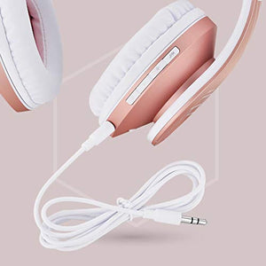 PowerLocus Casque Bluetooth sans Fil, Casque Audio stéréo Pliable sans Fil et Filaire avec Micro intégré, Micro SD/TF, FM pour iPhone/Wiko/Samsung/iPad/PC (Or Rose)