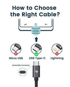 Rampow Câble USB Type C à USB 3.0 - Câble USB C Charge/Synchro Ultime Rapide Nylon Tressé Gris Sidéral