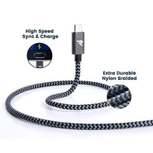 Charger l&#39;image dans la galerie, Câble Micro USB [1m/Lot de 2] Charge Rapide 2.4A - RAMPOW Câble USB en Nylon Tressé pour Samsung, Huawei, LG, Sony, Xiaomi Redmi Note 5 6 Pro, Wiko Lenny Jerry 2 3, etc - Gris Foncé