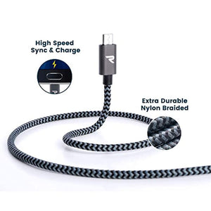 Câble Micro USB [1m/Lot de 2] Charge Rapide 2.4A - RAMPOW Câble USB en Nylon Tressé pour Samsung, Huawei, LG, Sony, Xiaomi Redmi Note 5 6 Pro, Wiko Lenny Jerry 2 3, etc - Gris Foncé