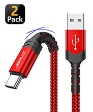 Charger l&#39;image dans la galerie, JSAUX Câble USB C (1+2M,Lot de 2) 3A Durable Chargeur Type C en Charge Rapide Ultra Résistant Nylon Tressé Compatible pour Samsung Galaxy S20 S10 S9 S8, Note 10 Note 9 Note 8,Huawei,Sony LG,HTC-Rouge