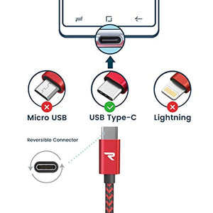 RAMPOW Câble USB Type C à USB 3.0 [2m/6.5ft] --Câble USB C Nylon Tressé en Fibre Charge/Synchro Ultime Rapide - Chargeur USB C avec Connecteur Ultra Résistant - Rouge et Noir