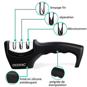 ADORIC aiguiseur couteaux, Aiguiseur de Couteaux, Affuteurs de Couteaux, 3 Modes Différents Pour les Couteaux Ménagers de Toutes Tailles Base