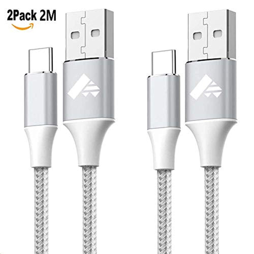 Câble USB C (2M+2M,Lot de 2) Charge Rapide Nylon Tressé Chargeur Type C pour Samsung S8 S9 S10 A20e A30 A40 A50 A70, Câble Chargeur pour Xiaomi A1 A2 8 9 9T 10,Redmi Note 8,Huawei P9 P20 Lite P30 P10