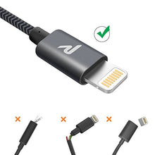 Charger l&#39;image dans la galerie, RAMPOW Câble pour iPhone [Certifié Apple MFi] en Fibre de Nylon Tressé avec Connecteur Ultra Résistant pour iPhone 11/11 Pro/X/XS/XR/8/8 Plus/7/7 Plus/6s/6s Plus/6/6 Plus, etc - 1m/3.3ft - Gris Foncé