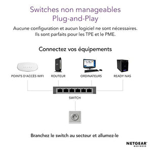 NETGEAR GS305-300PES Switch Ethernet Métal 5 ports Gigabit (10/100/1000) pour une Connectivité Simple et Abordable pour les Petites Entreprises et les Bureaux à Domicile