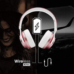 PowerLocus Casque Bluetooth sans Fil, [Bluetooth 5.0,40H de Jeu] Casque Audio stéréo sans-Fil ou Filaire avec Micro et Basses Profondes, Casque pour iOS/Android/Ordinateur Portable/PC/TV(Or Rose)