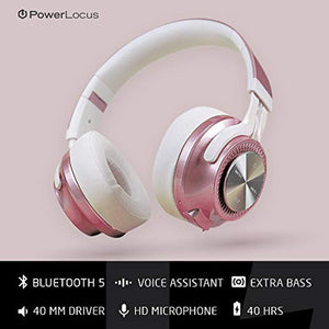 PowerLocus Casque Bluetooth sans Fil, [Bluetooth 5.0,40H de Jeu] Casque Audio stéréo sans-Fil ou Filaire avec Micro et Basses Profondes, Casque pour iOS/Android/Ordinateur Portable/PC/TV(Or Rose)