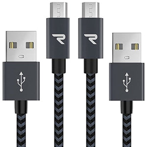 Câble Micro USB [1m/Lot de 2] Charge Rapide 2.4A - RAMPOW Câble USB en Nylon Tressé pour Samsung, Huawei, LG, Sony, Xiaomi Redmi Note 5 6 Pro, Wiko Lenny Jerry 2 3, etc - Gris Foncé