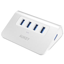 Charger l&#39;image dans la galerie, AUKEY Hub USB 3.0 4 Ports SuperSpeed en Aluminium Câble USB 100 cm inclus Data Hub Compatible avec Windows XP / Vista / 7 / 8 / 10, Mac OS, Linux etc ( Argent )