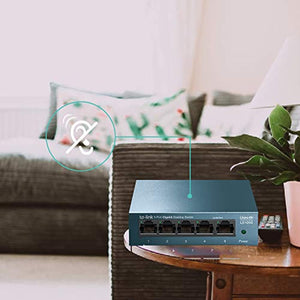 TP-Link Switch Ethernet Gigabit 5 ports RJ45 metallique 10/100/1000 Mbps (Vitesse jusqu'à 2000Mbps), Idéal pour étendre le réseau câblé pour les PME et les bureaux à domicile,Bleu,  LS105G