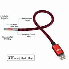 Charger l&#39;image dans la galerie, RAMPOW Câble pour iPhone Certifié Apple MFi en Fibre de Nylon Tressé Connecteur Ultra Résistant pour iPhone 11/11 Pro/X/XS/XR/8/8 Plus/7/7 Plus/6s/6s Plus/6/6 Plus/SE/5s/5-1m/3.3ft - Rouge et Noir