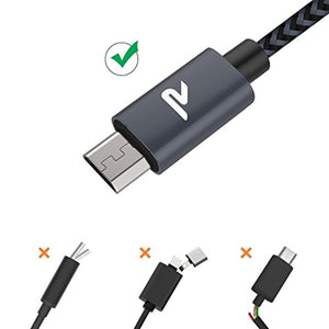 RAMPOW Câble Micro USB 2m Charge Rapide 2.4A -Câble USB en Nylon Tressé pour Samsung, Huawei, LG, Sony, HTC, Nexus, Xiaomi Redmi Note 5 6 Pro, Wiko Lenny Jerry 2 3, etc - Gris Foncé