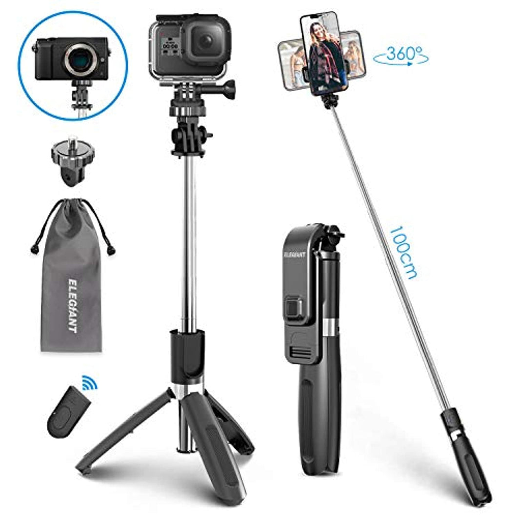 ELEGIANT Perche Selfie, Selfie Stick Bluetooth Trépied Bluetooth Bâton de Selfie Monopode Réglable Télescopique 4 en 1 Extensible 360°