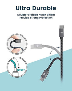 Rampow Câble USB Type C à USB 3.0 - Câble USB C Charge/Synchro Ultime Rapide Nylon Tressé Gris Sidéral