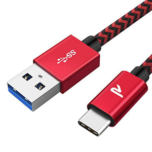 RAMPOW Câble USB Type C à USB 3.0 [2m/6.5ft] --Câble USB C Nylon Tressé en Fibre Charge/Synchro Ultime Rapide - Chargeur USB C avec Connecteur Ultra Résistant - Rouge et Noir