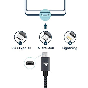 RAMPOW Câble Micro USB 2m Charge Rapide 2.4A -Câble USB en Nylon Tressé pour Samsung, Huawei, LG, Sony, HTC, Nexus, Xiaomi Redmi Note 5 6 Pro, Wiko Lenny Jerry 2 3, etc - Gris Foncé