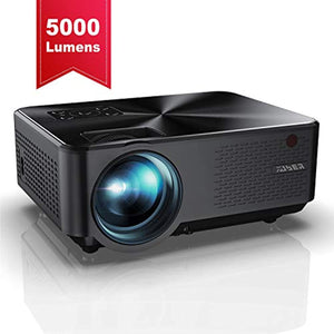 Vidéoprojecteur, YABER Mini Projecteur Portable 5000 Lumens Résolution Native 1280*720p, Retroprojecteur avec Haut-parleurs Stéréo HiFi, Couvercle en Métal, Supporte HDMI / USB / VGA / AV( Noir )