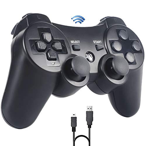 Manette PS3, Sefitopher Manette sans fil pour Playstation 3 Bluetooth Manette avec Double Vibration Six Axes Télécommande, Câble de Recharge