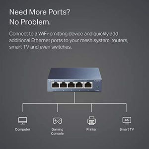 TP-Link Switch Ethernet Gigabit 5 RJ45 ports metallique 10/100/1000 Mbps (Vitesse jusqu'à 2000Mbps), idéal pour étendre le réseau câblé pour les PME et les bureaux à domicile, TL-SG105