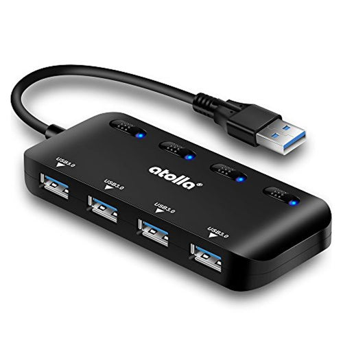 Atolla Hub USB 3.0 Multiprise, Multi 4 Ports USB Multiple Ultra Fin avec Voyants de Commutateurs d'alimentation Individuels