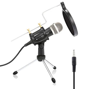 NASUM Microphone à Condensateur Jack 3,5 mm Mini Microphone pour Enregistrement PC Phone Studio Skype Youtube Podcast avec Trépied et Écrans Anti-Pop